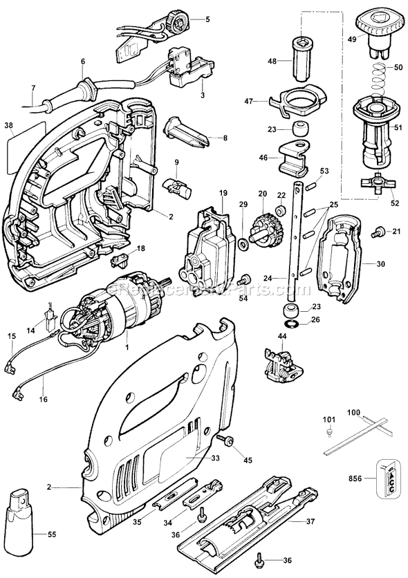 Page A Diagram and Parts List for JS350B Type 4 Black and Decker Jig Saw